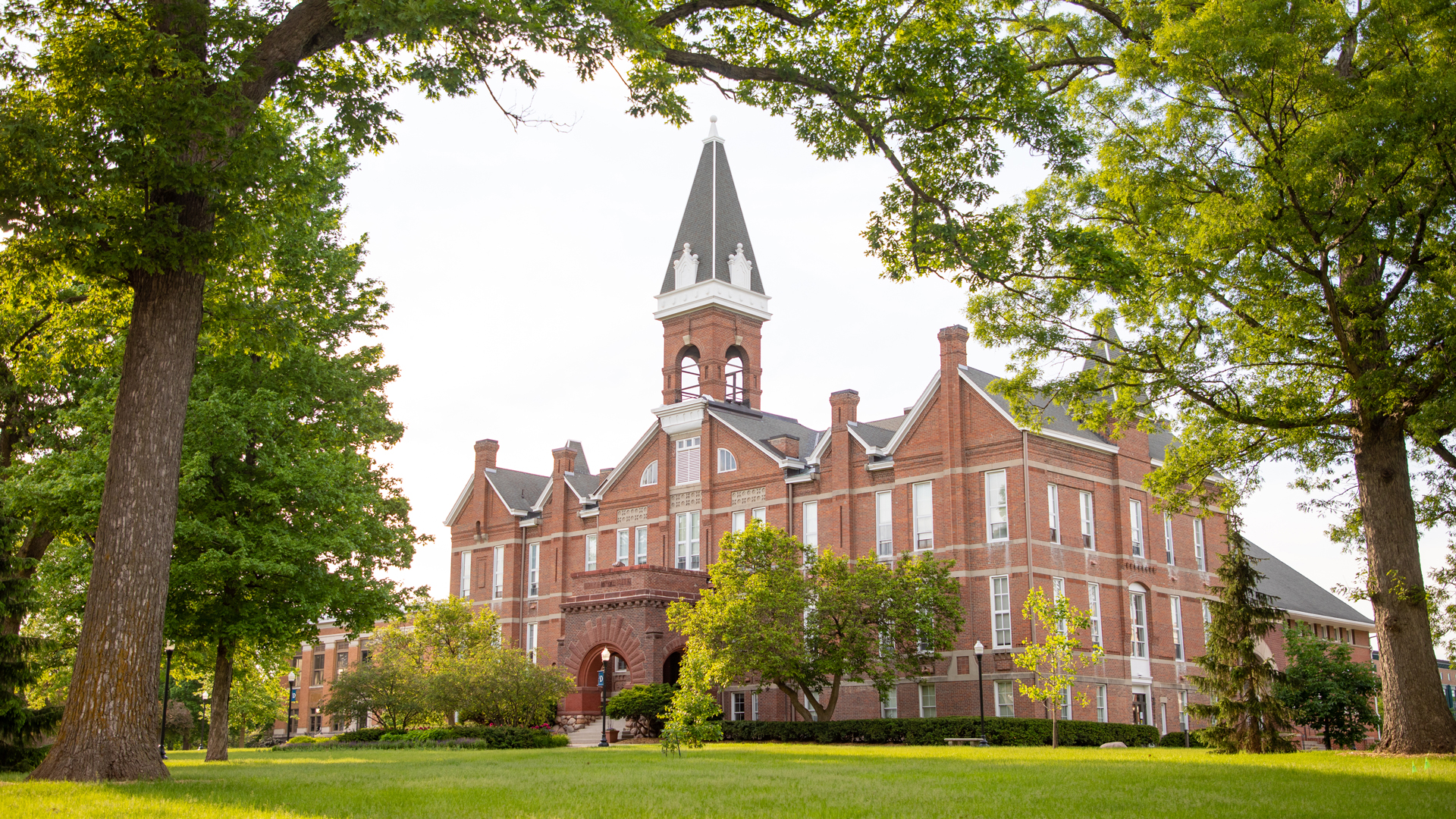 Exterior of a campus building in spring
