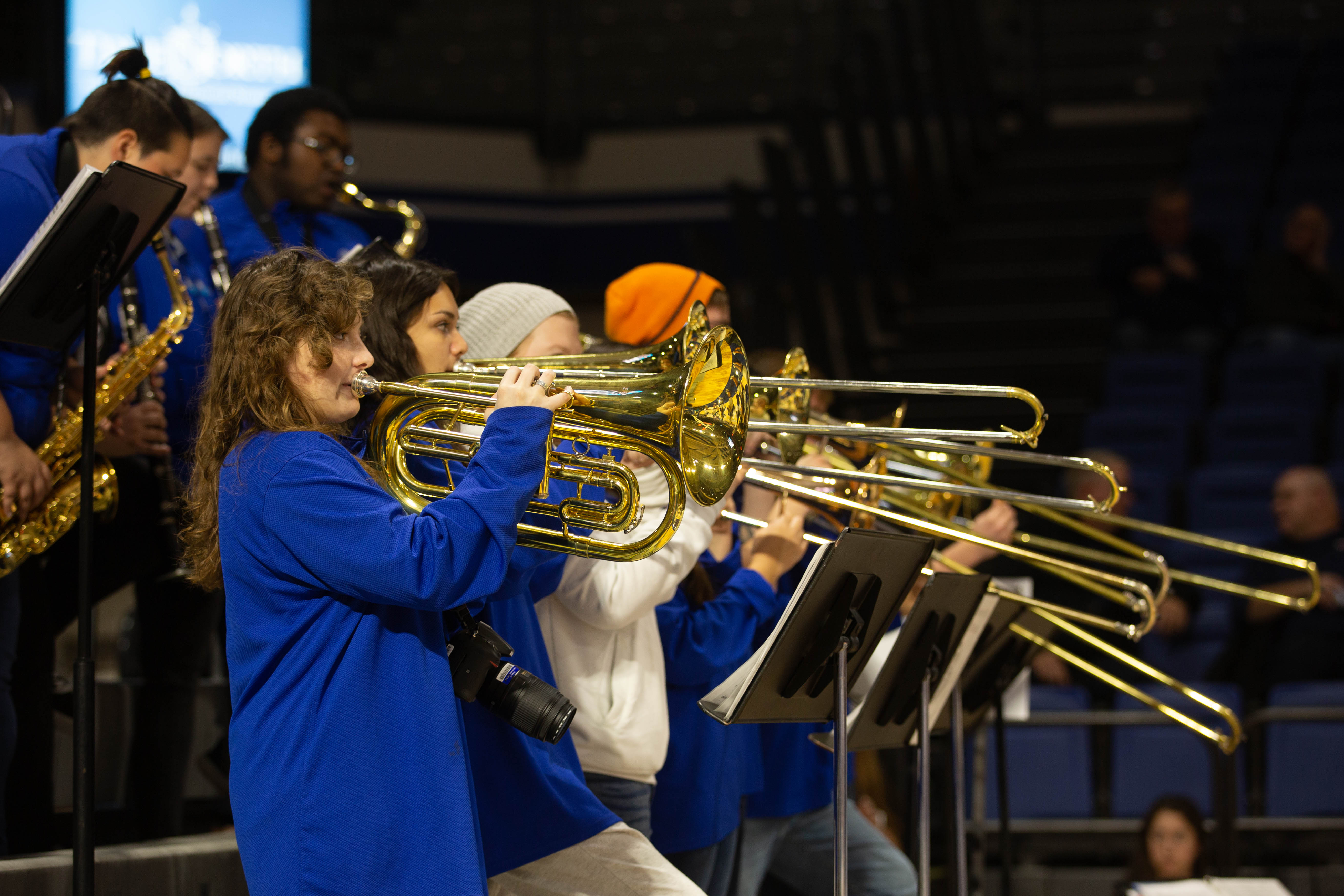Students playing brass instruments 