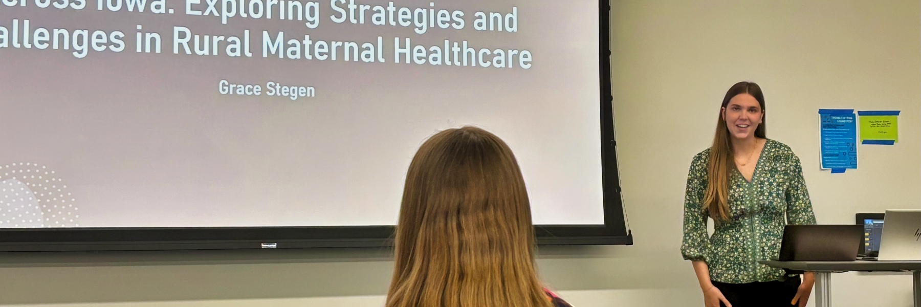 In 2025, Health Sciences student Grace Stegen presented research on disparities in maternal healthcare access in rural areas as part of her DUSCI Fellowship