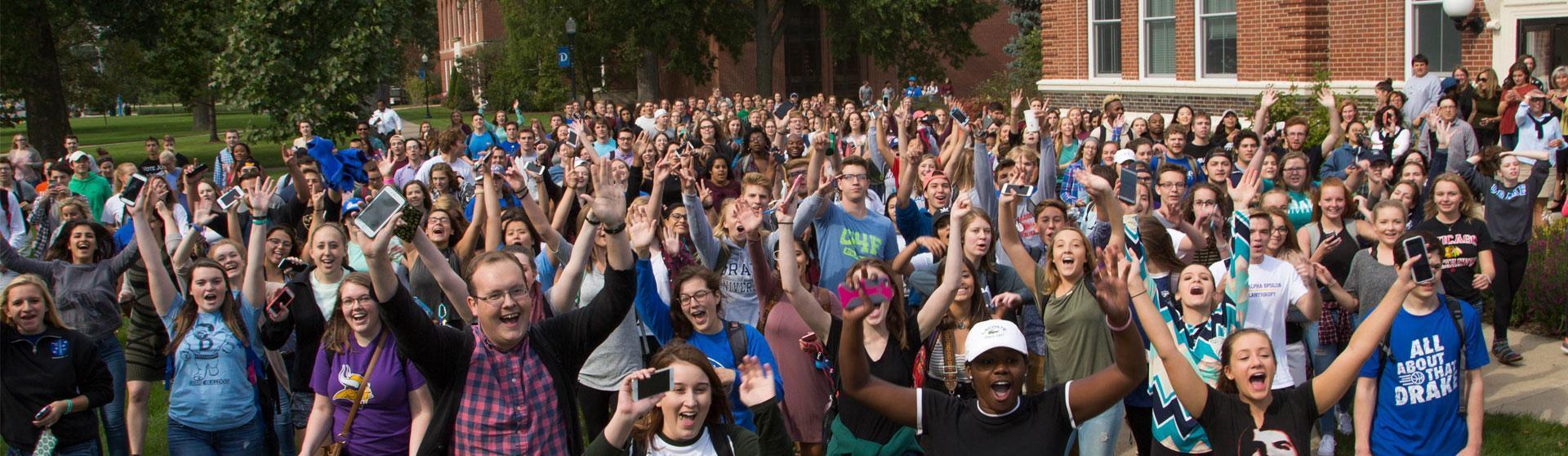 Drake Student Cheering Outside Cole Hall