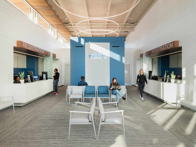 Students check in or wait for appointments inside Drake University's Counseling Center