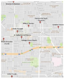 Map image indicating all locations of little pantries.