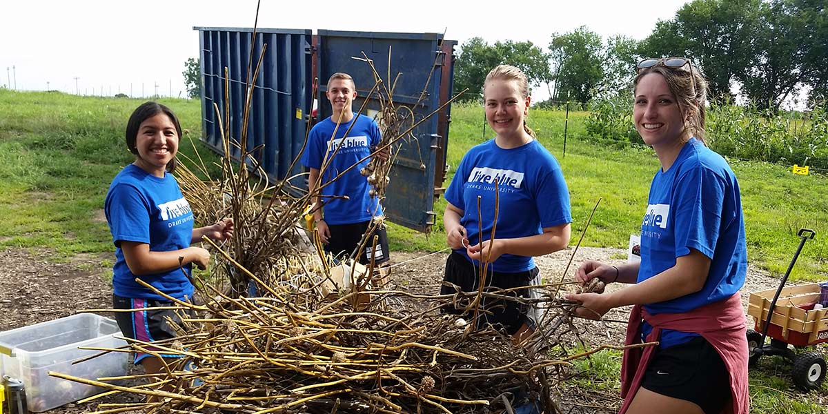 Student working on a community project together