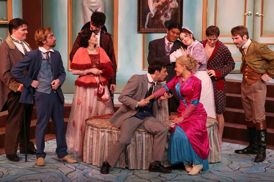 Students on stage during a theatre production