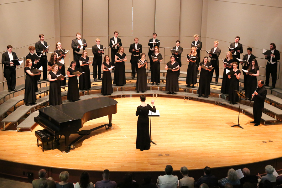 One of Drake University's choirs performs for an audience during a music competition