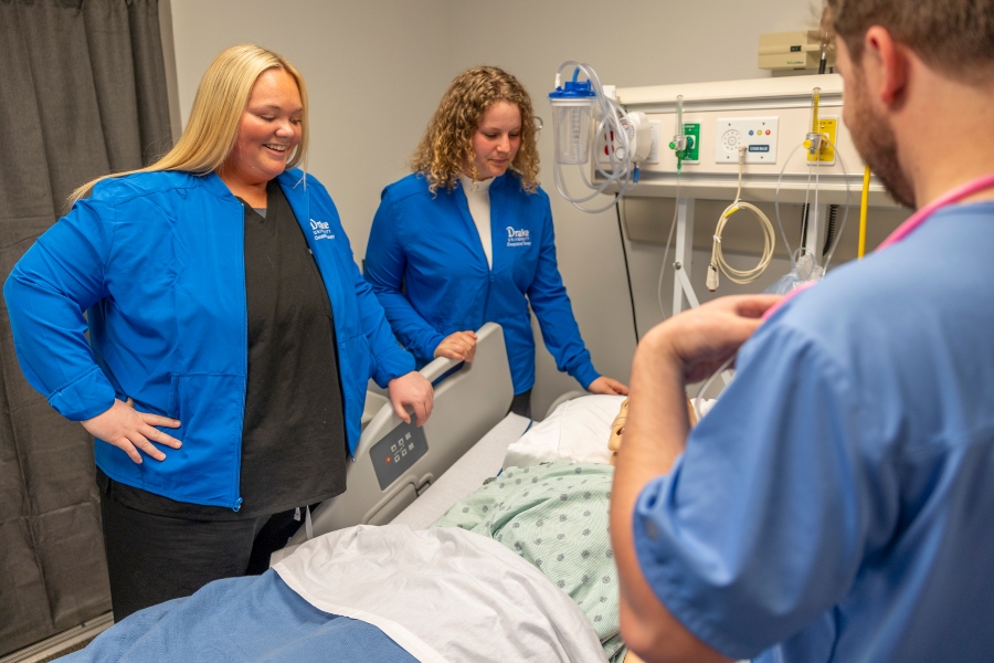 Drake OTD students learn to assess patients in campus simulation spaces prior to starting their field assignments