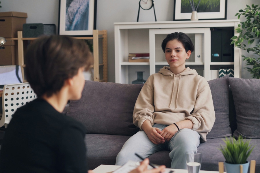 a counselor talking to a client