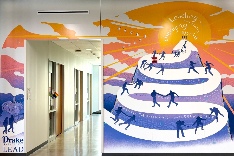 The leadership mural students made on the second floor of collier-scripps