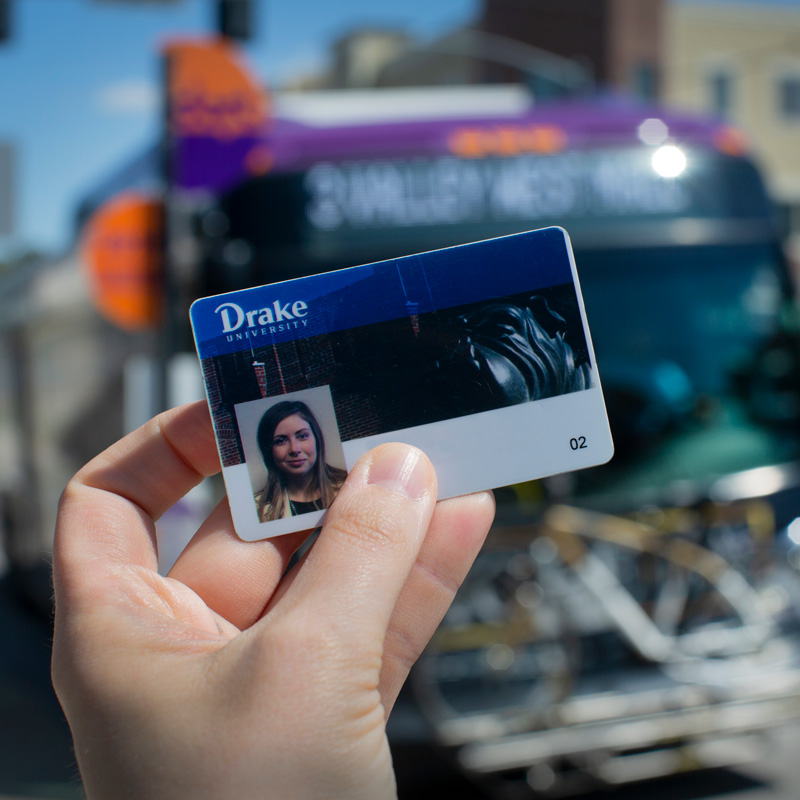 Close up of a Student ID that is being used for the DART bus services in Des Moines